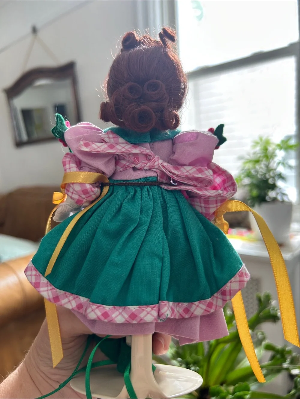 Madame Alexander Pink Plaid Dress Doll with Blue Felt Flower
